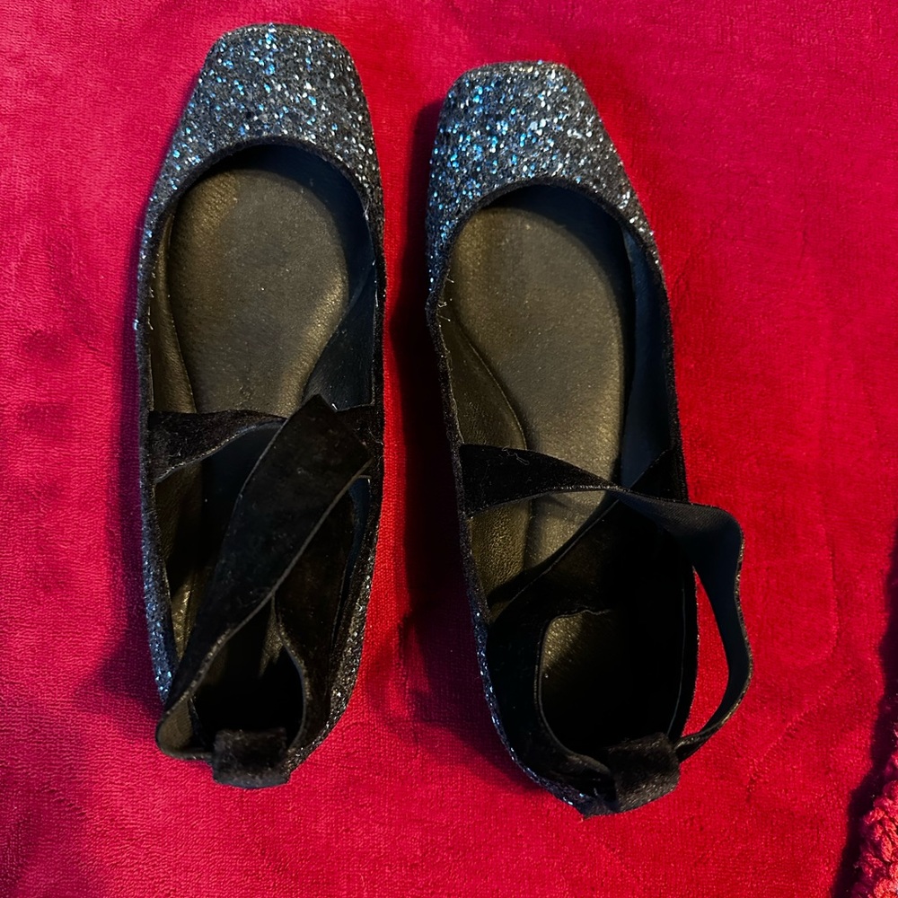 Jessica Simpson Glittery Black Women's Point Ballet Flats 8